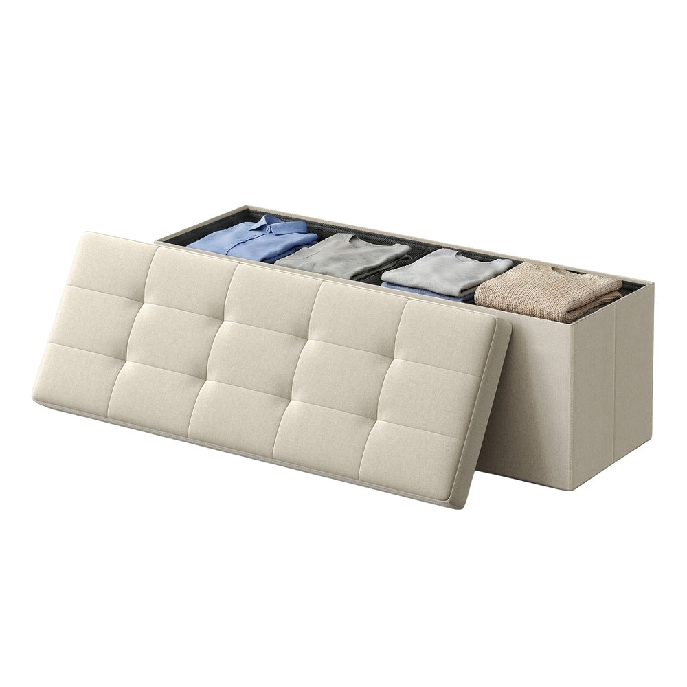 Storage Ottoman Bench - MDF and Linen-Look Fabric - White