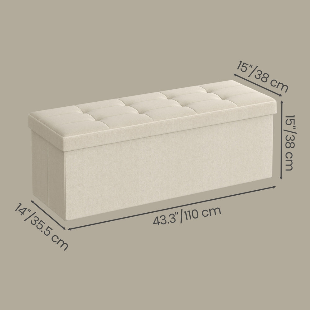Storage Ottoman Bench - MDF and Linen-Look Fabric - White