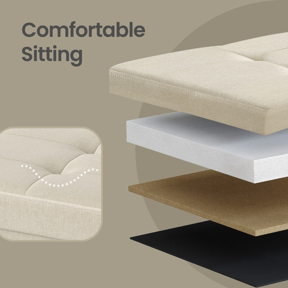Storage Ottoman Bench - MDF and Linen-Look Fabric - White