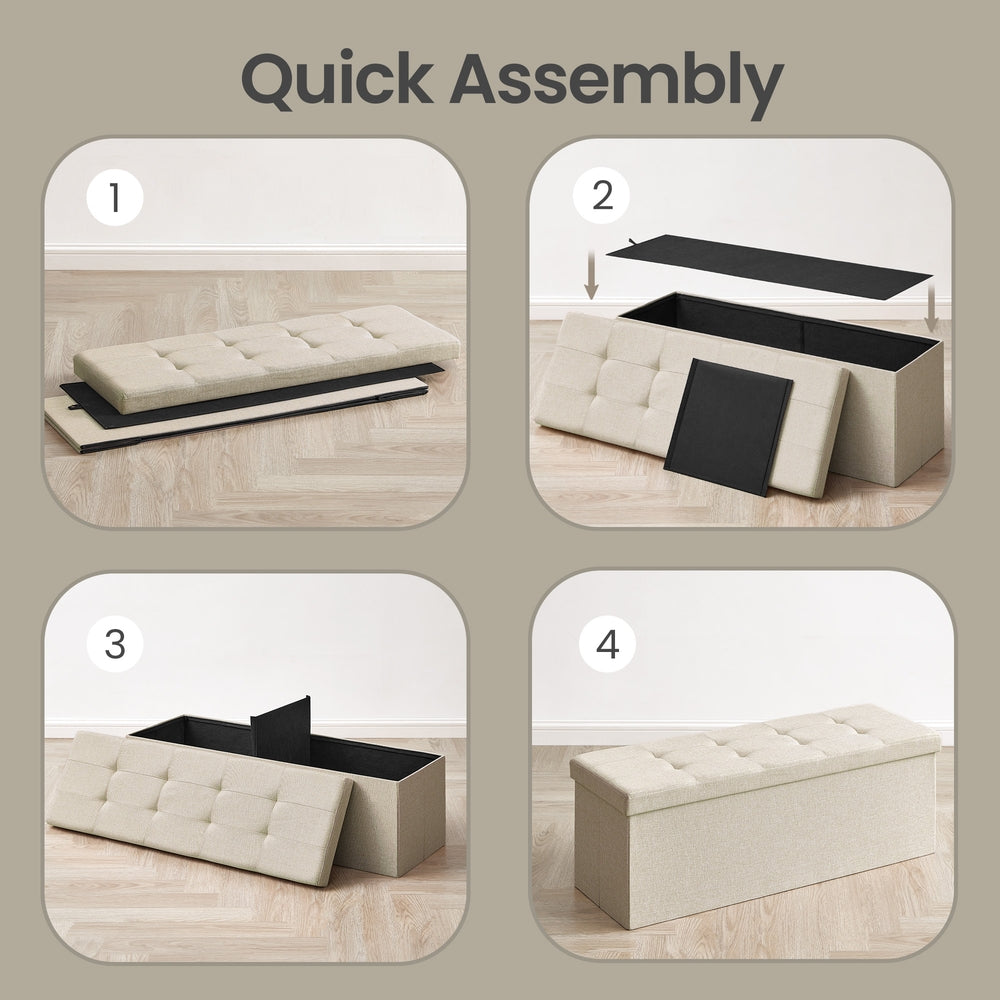 Storage Ottoman Bench - MDF and Linen-Look Fabric - White