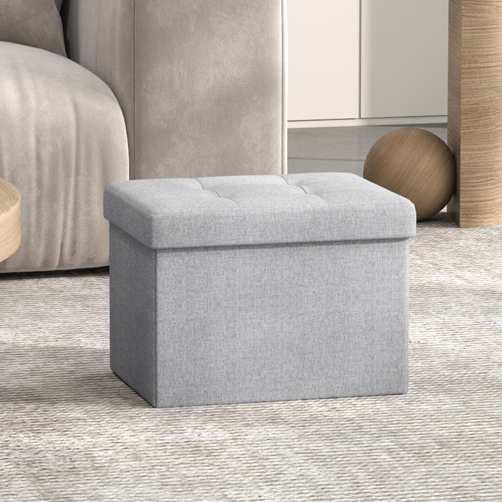 Foldable Storage Ottoman - Fabric - Dark Grey - Cube Foot Rest with 130 kg Capacity