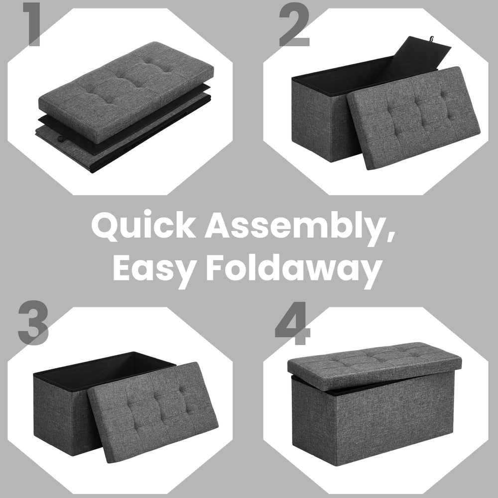 Storage Ottoman Bench - Fire Safety Linen Fabric - Dark Grey