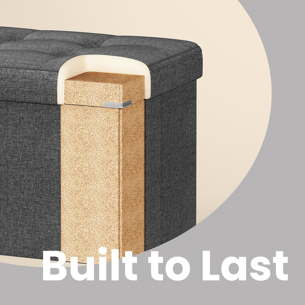 Storage Ottoman Bench - Fire Safety Linen Fabric - Dark Grey