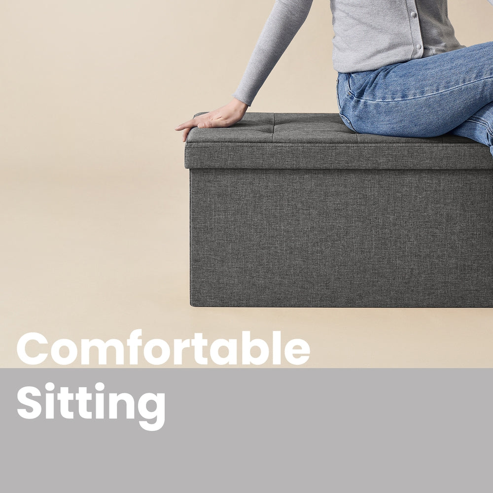 Storage Ottoman Bench - Fire Safety Linen Fabric - Dark Grey