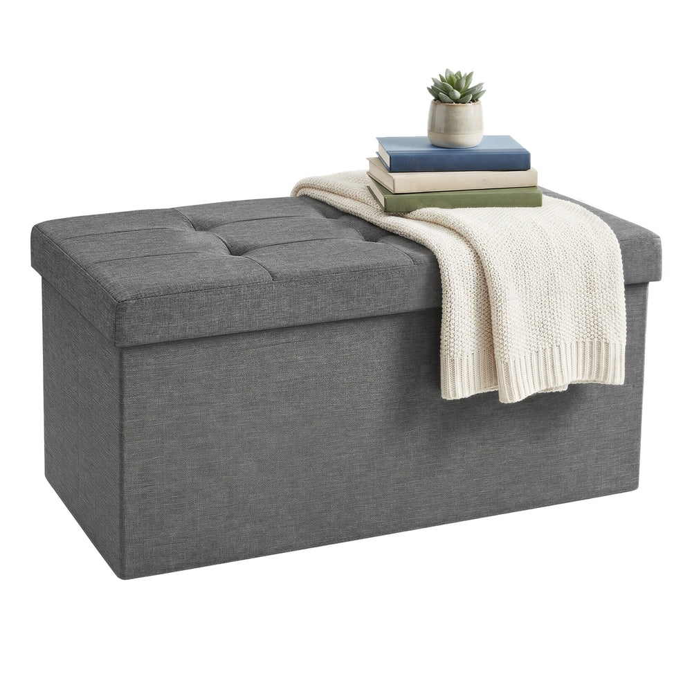 Storage Ottoman Bench - Fire Safety Linen Fabric - Dark Grey