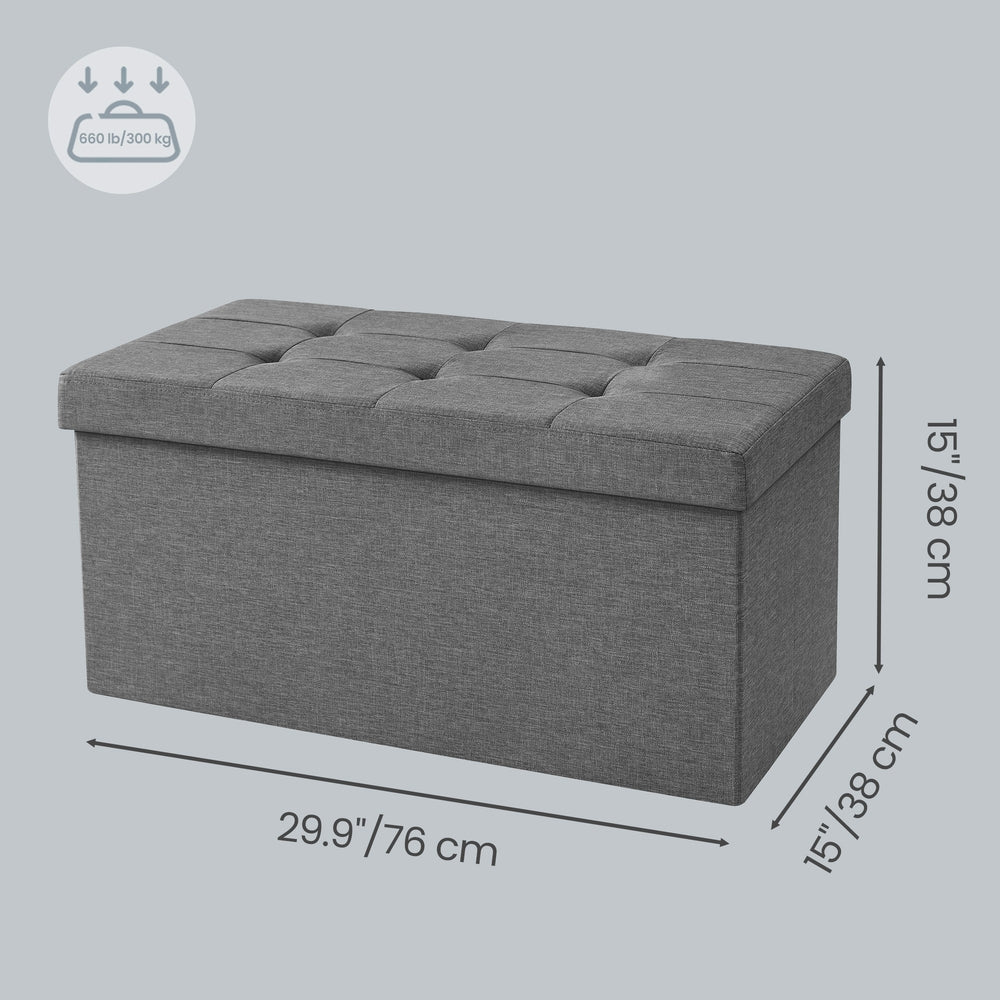 Storage Ottoman Bench - Fire Safety Linen Fabric - Dark Grey