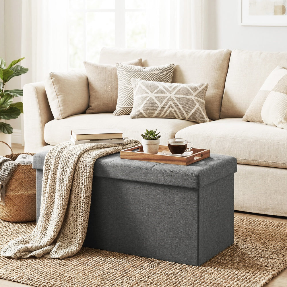 Storage Ottoman Bench - Fire Safety Linen Fabric - Dark Grey