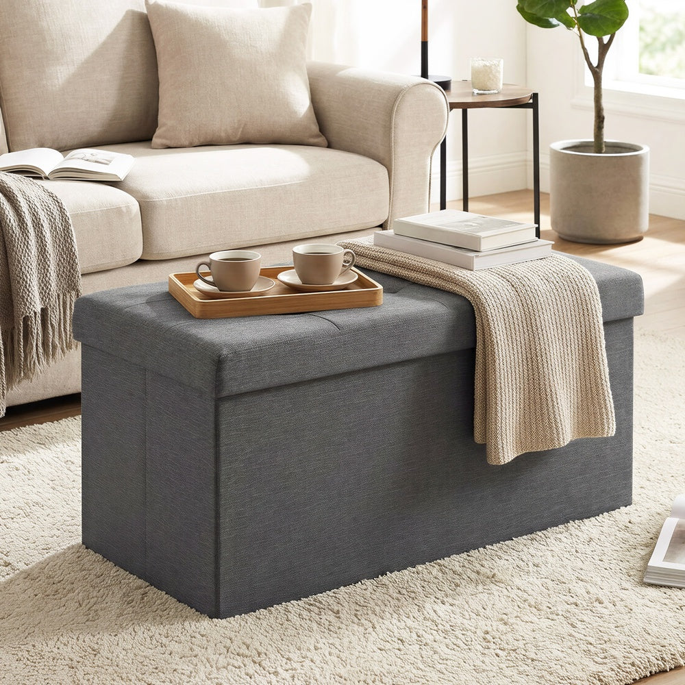 Storage Ottoman Bench - Fire Safety Linen Fabric - Dark Grey