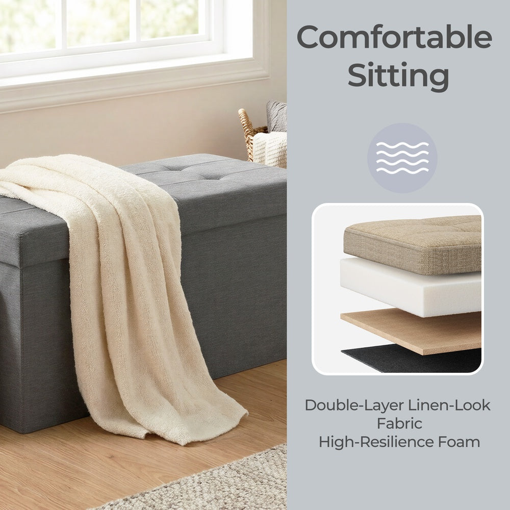 Storage Ottoman Bench - Fire Safety Linen Fabric - Dark Grey