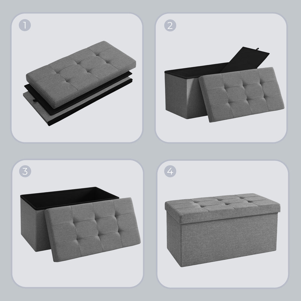 Storage Ottoman Bench - Fire Safety Linen Fabric - Dark Grey