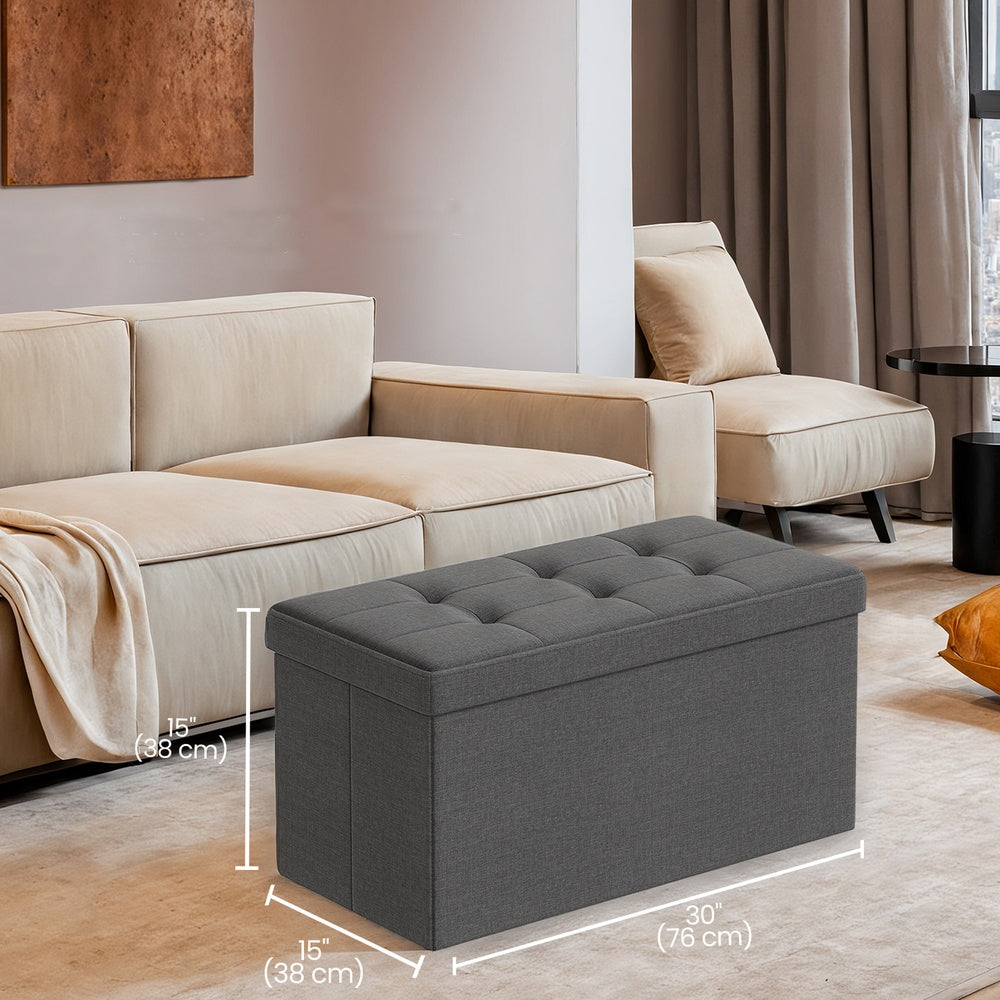 Storage Ottoman Bench - Fire Safety Linen Fabric - Dark Grey