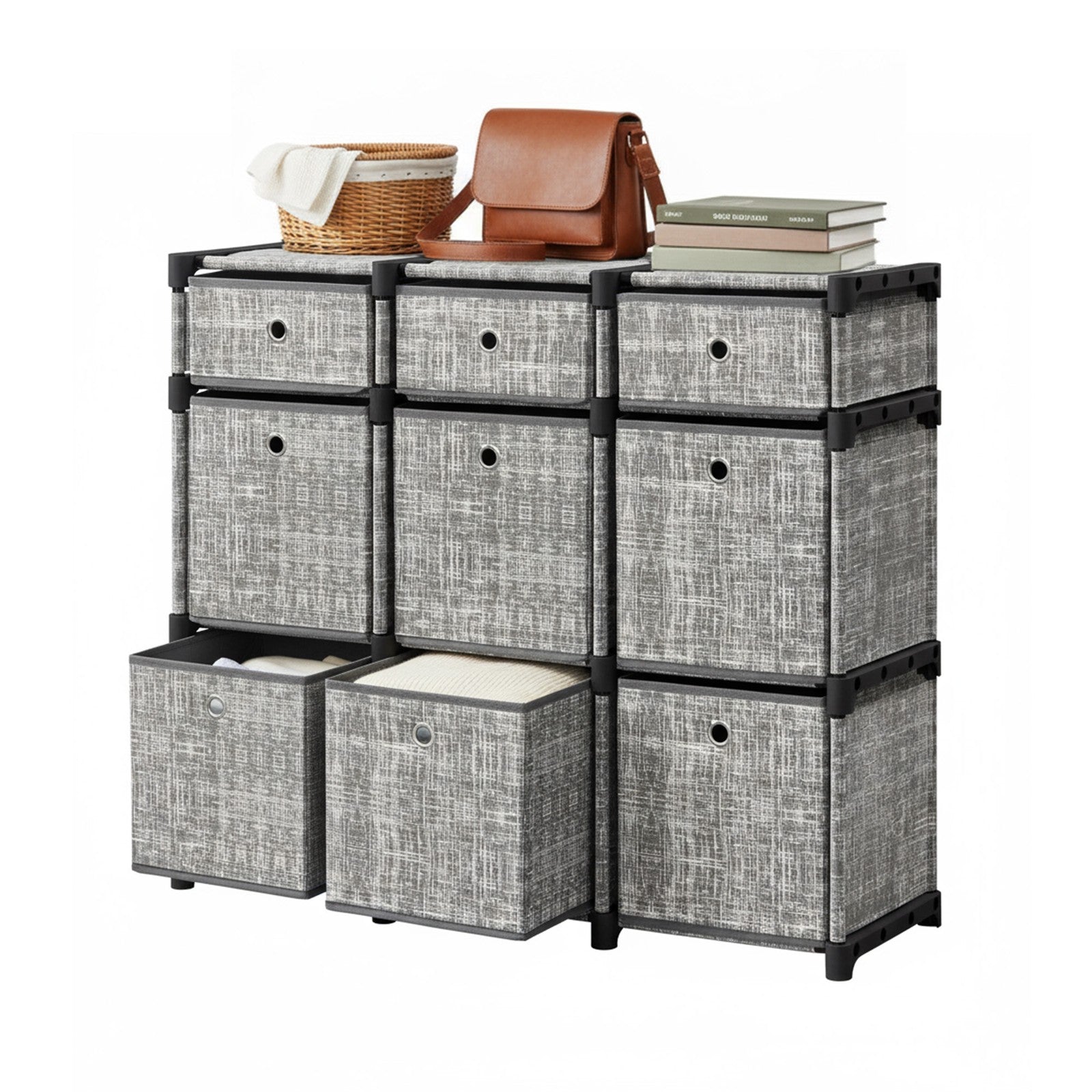 Cube Storage Shelf - Wood - Heather Grey - 9-Drawer Organizer for Living Room and Bedroom
