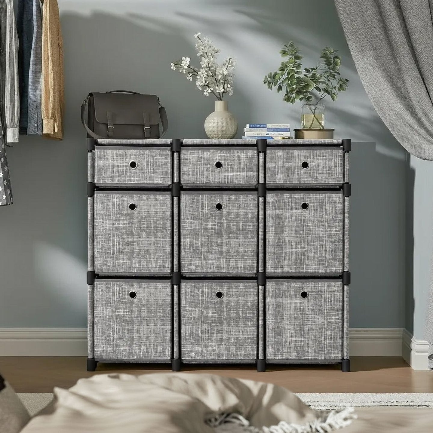 Cube Storage Shelf - Wood - Heather Grey - 9-Drawer Organizer for Living Room and Bedroom