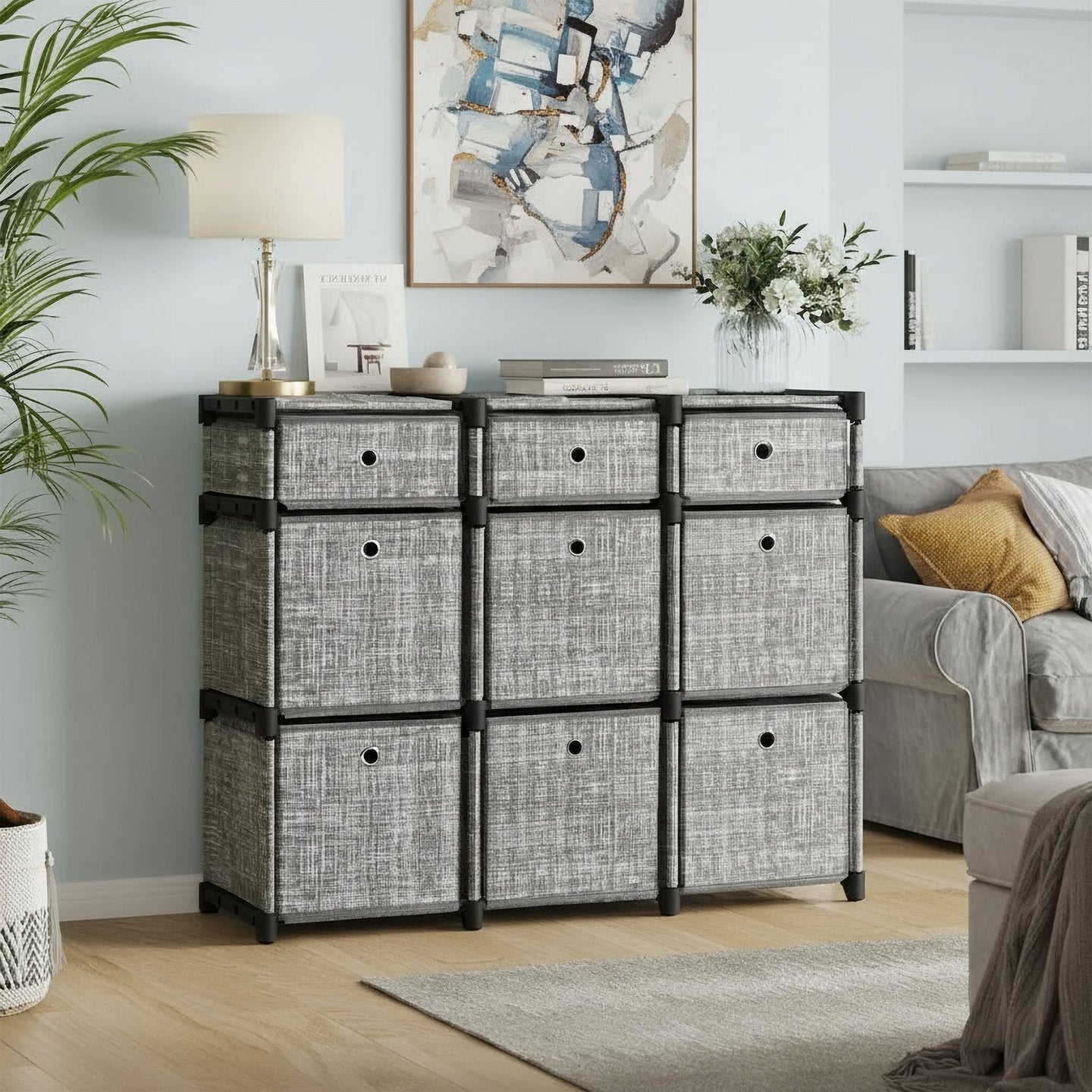 Cube Storage Shelf - Wood - Heather Grey - 9-Drawer Organizer for Living Room and Bedroom