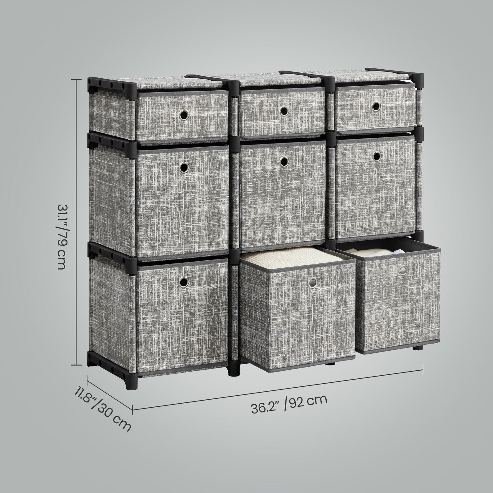 Cube Storage Shelf - Wood - Heather Grey - 9-Drawer Organizer for Living Room and Bedroom
