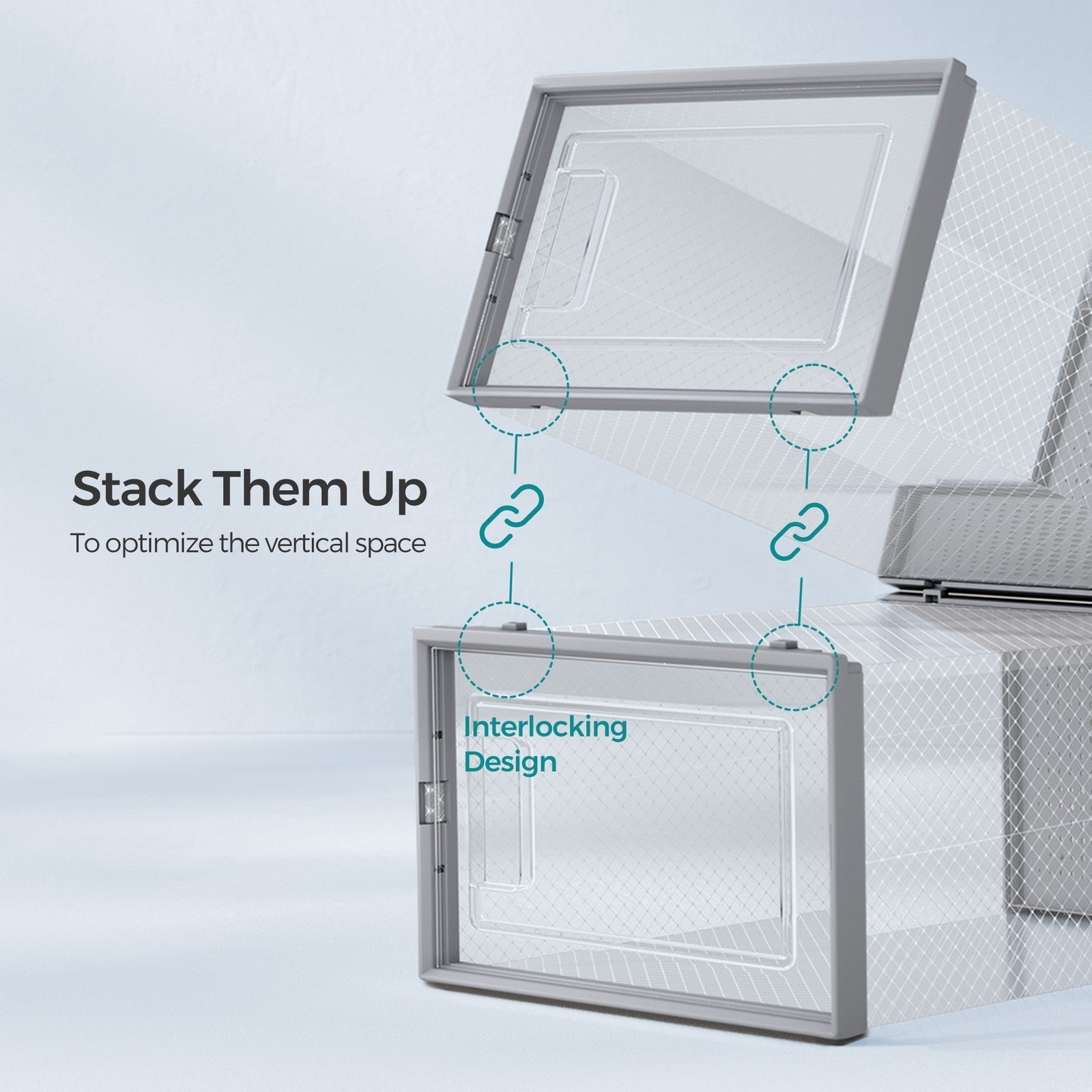 Shoe Storage Organizers - Pack of 12 - Transparent and White - Stackable Design