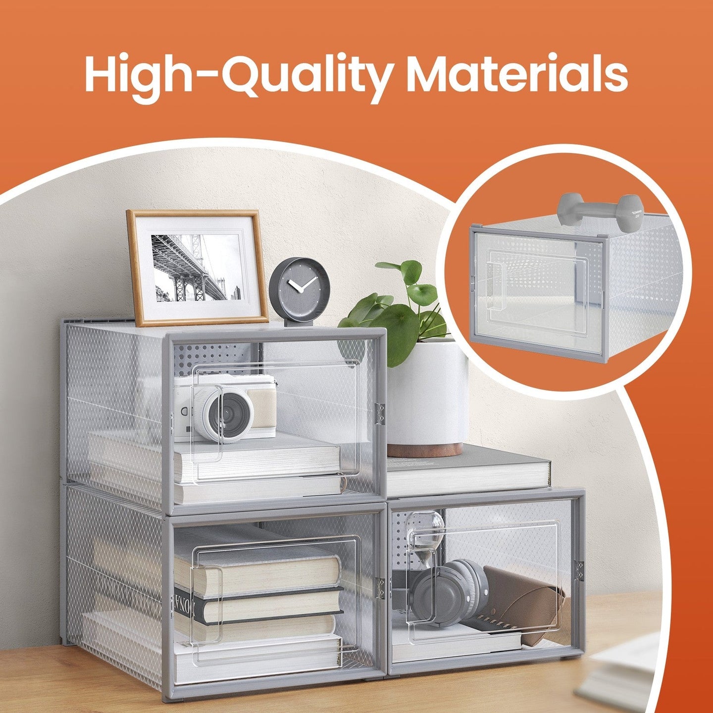 Shoe Storage Organizers - Plastic - Transparent and White - Set of 18 Stackable and Foldable Boxes