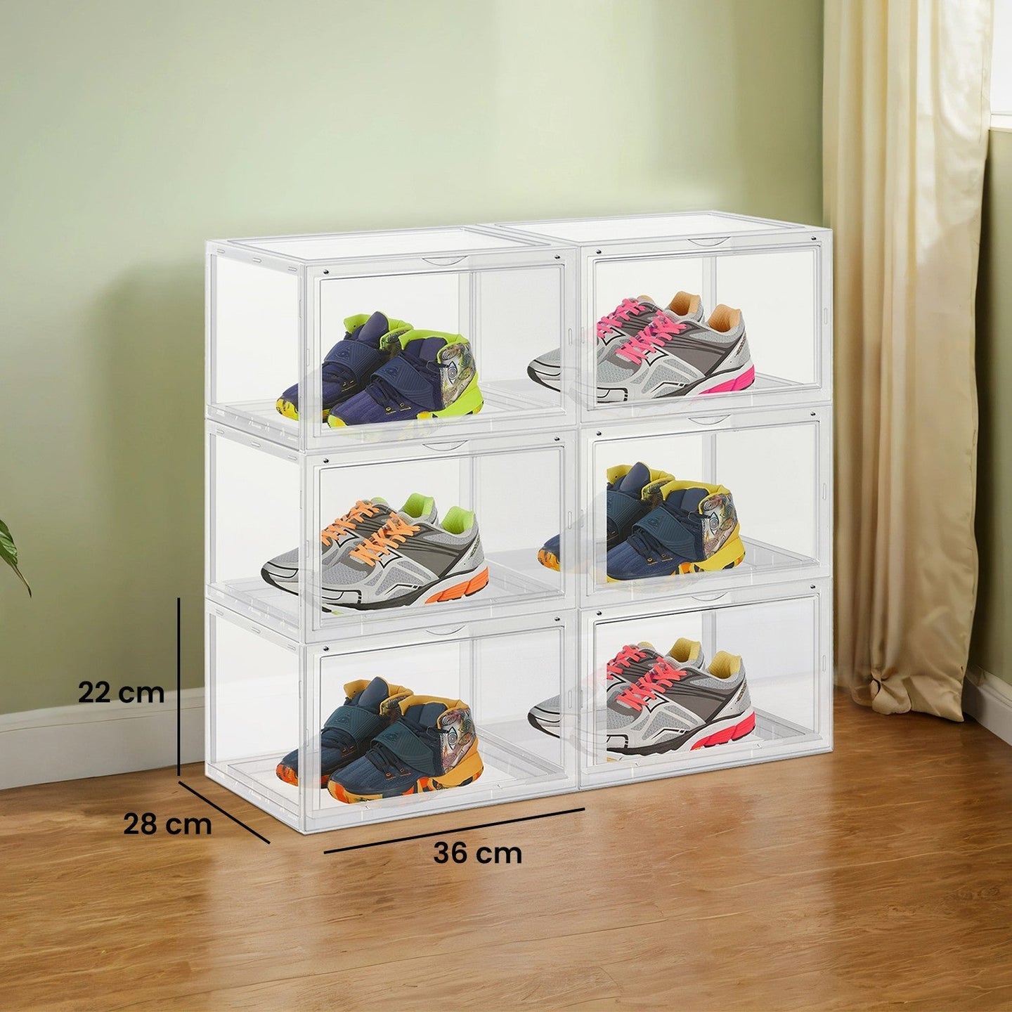 Set of 6 Plastic Shoe Organisers - Fits UK Size 11 - Transparent - Stackable Design