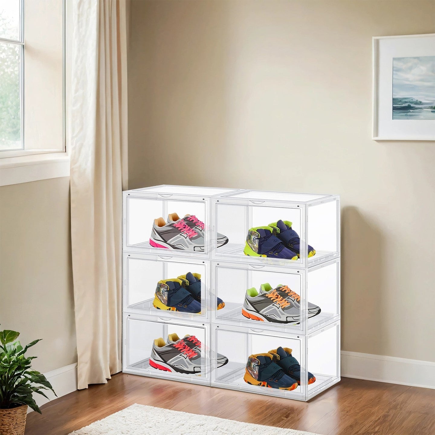 Set of 6 Plastic Shoe Organisers - Fits UK Size 11 - Transparent - Stackable Design