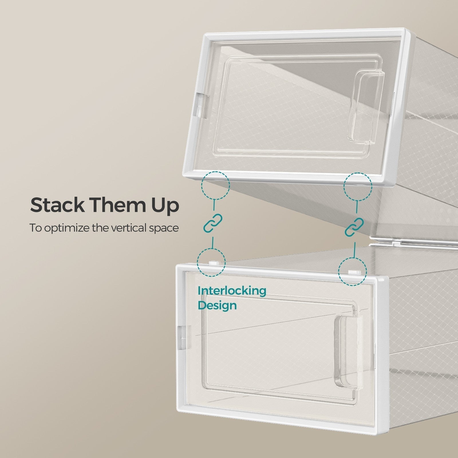 Stackable Shoe Boxes - Plastic - Transparent and White - Pack of 8
