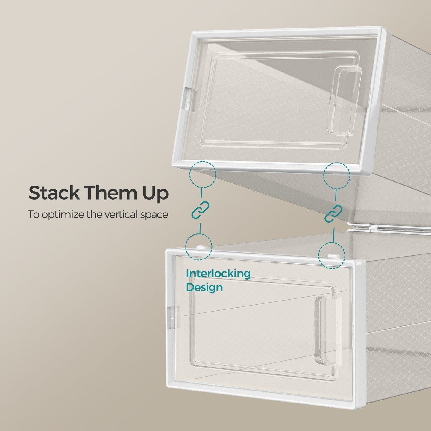 Stackable Shoe Boxes - Plastic - Transparent and White - Pack of 8
