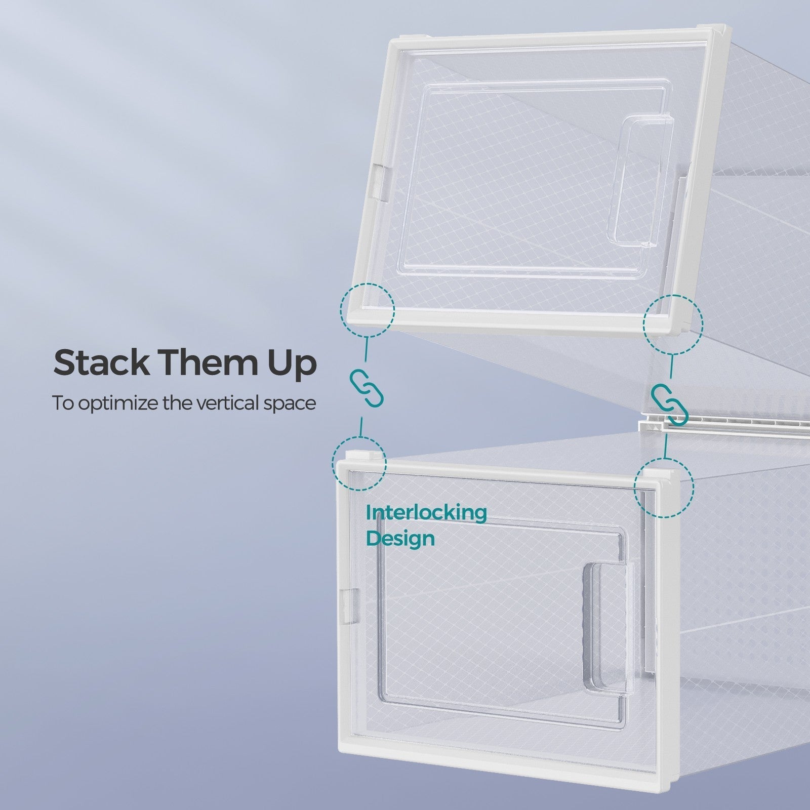 Stackable Shoe Storage Organizers - Plastic - Transparent and White - Pack of 12