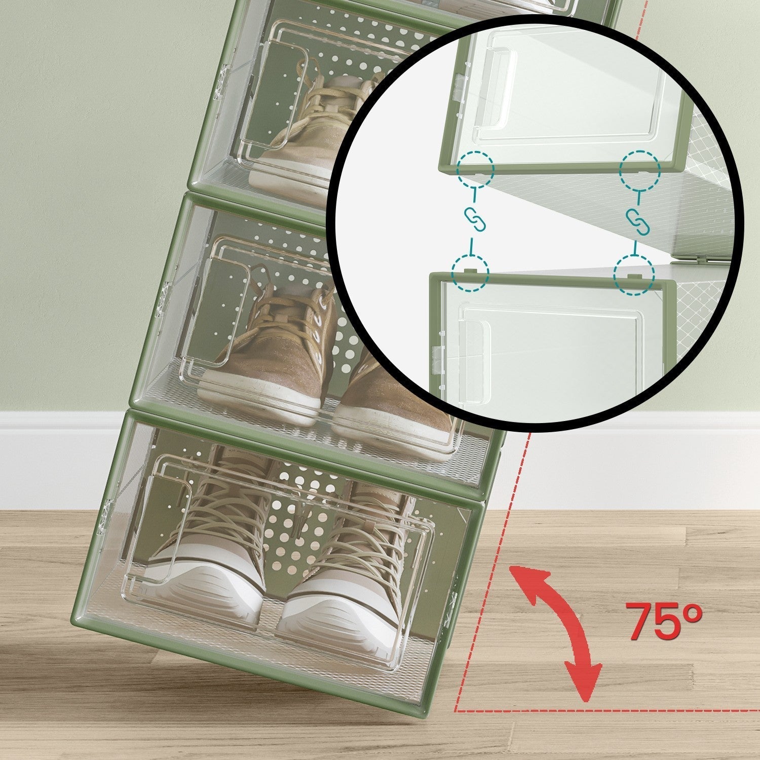 Shoe Storage Organizers - Pack of 12 - Transparent and White - Stackable Design