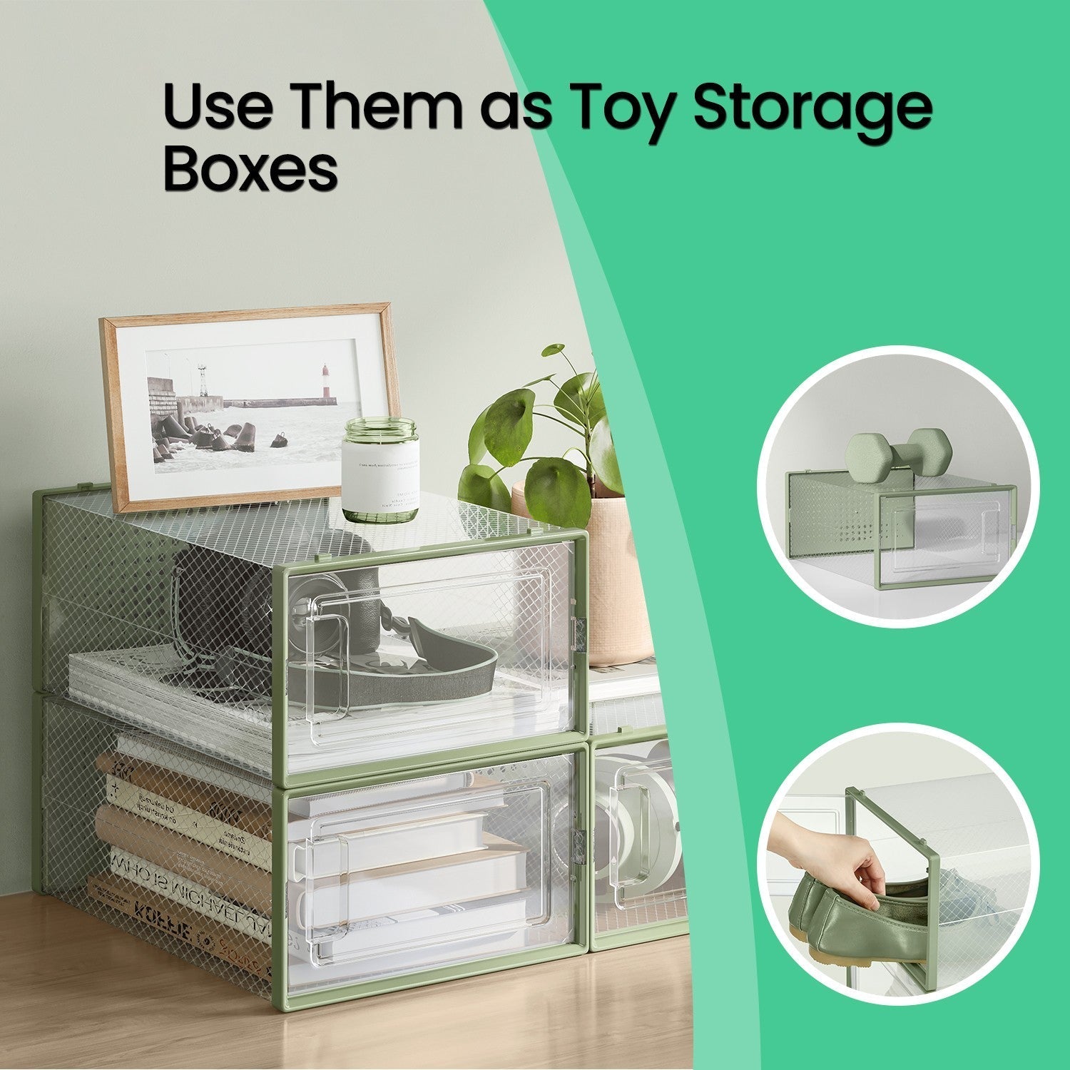 Shoe Storage Organizers - Pack of 12 - Transparent and White - Stackable Design