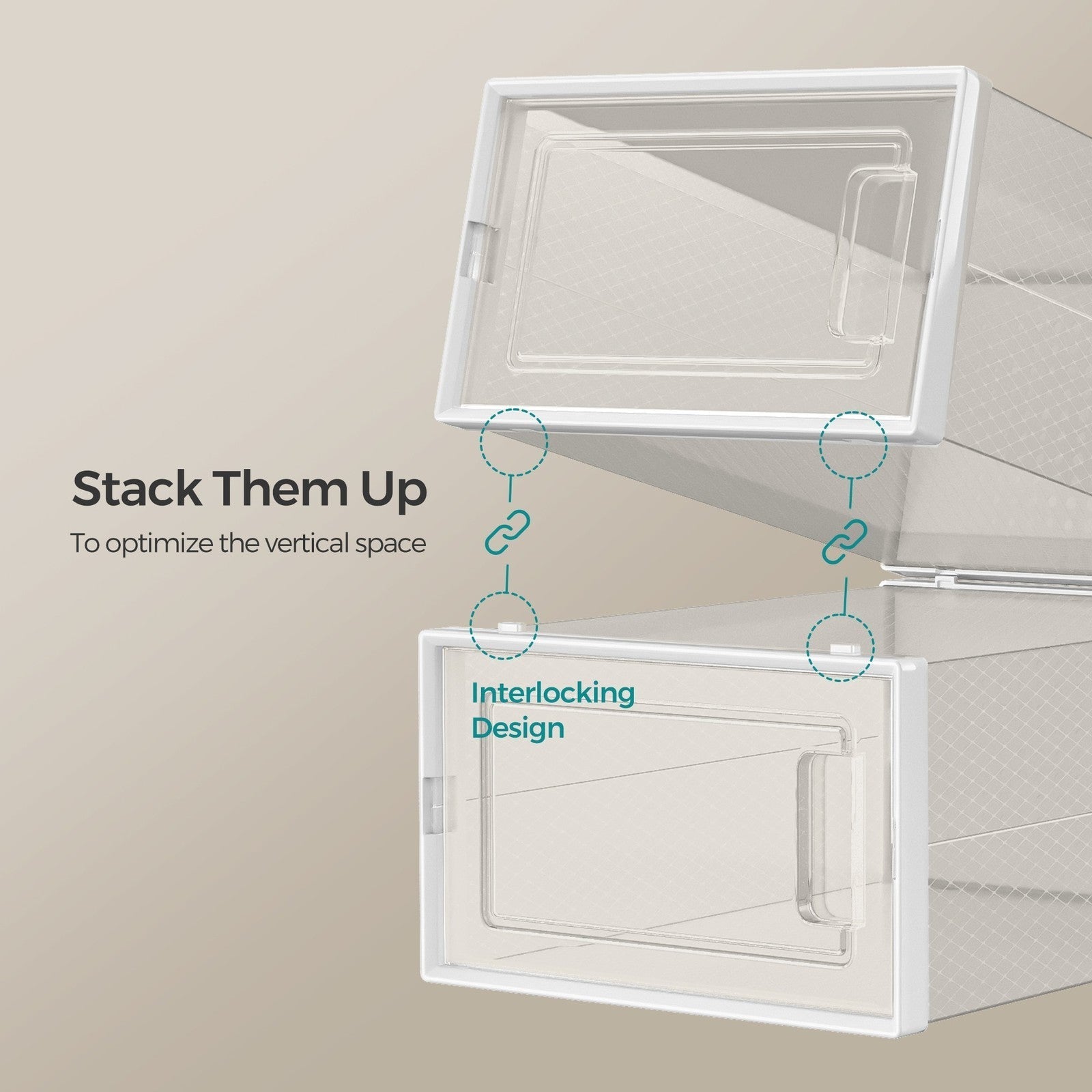 Shoe Storage Organizers - Pack of 12 - Transparent and White - Stackable Design