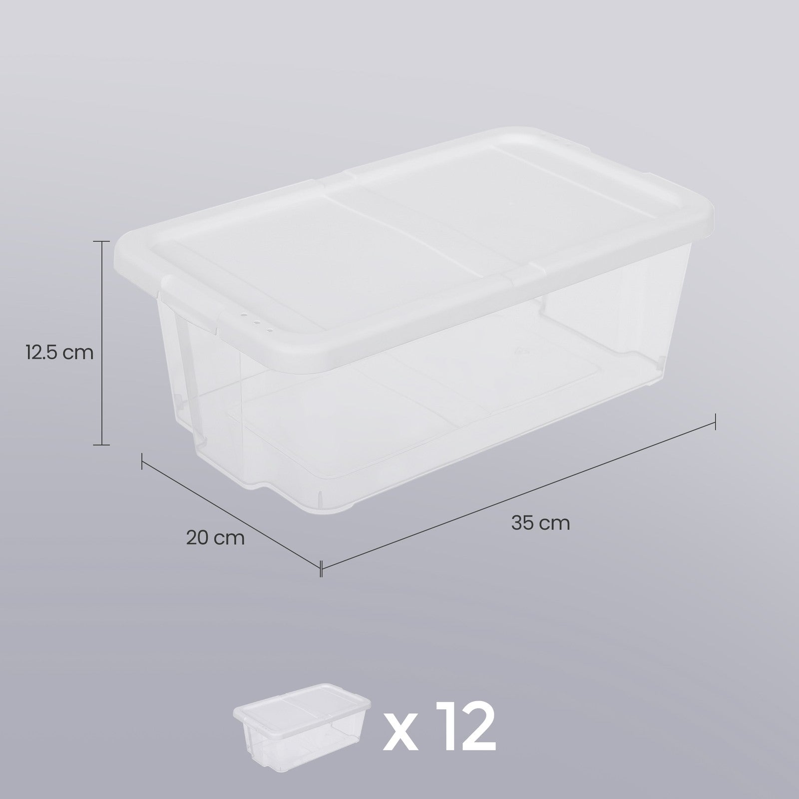 Set of 12 Shoe Boxes - Plastic - Transparent - Stackable with Lids