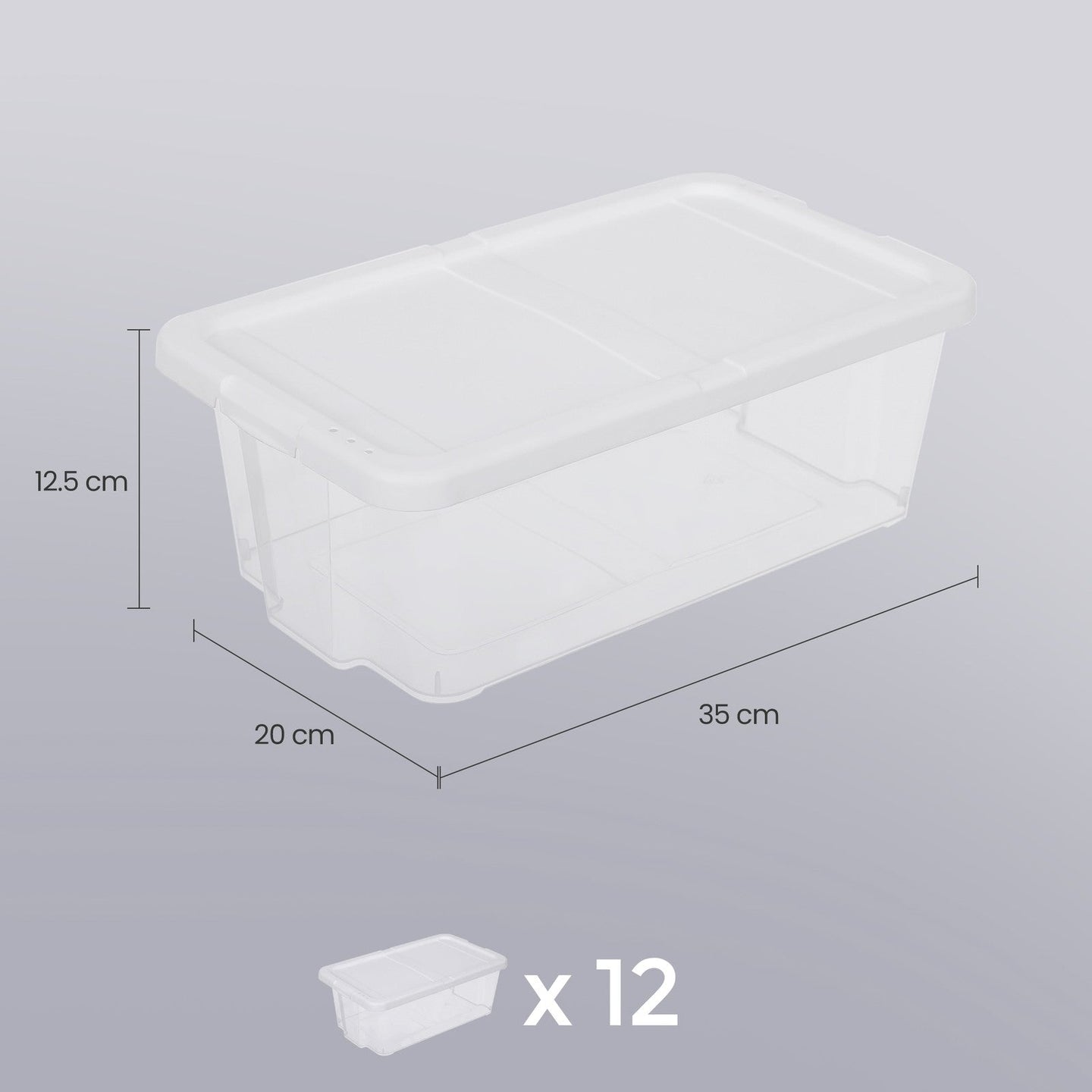 Set of 12 Shoe Boxes - Plastic - Transparent - Stackable with Lids