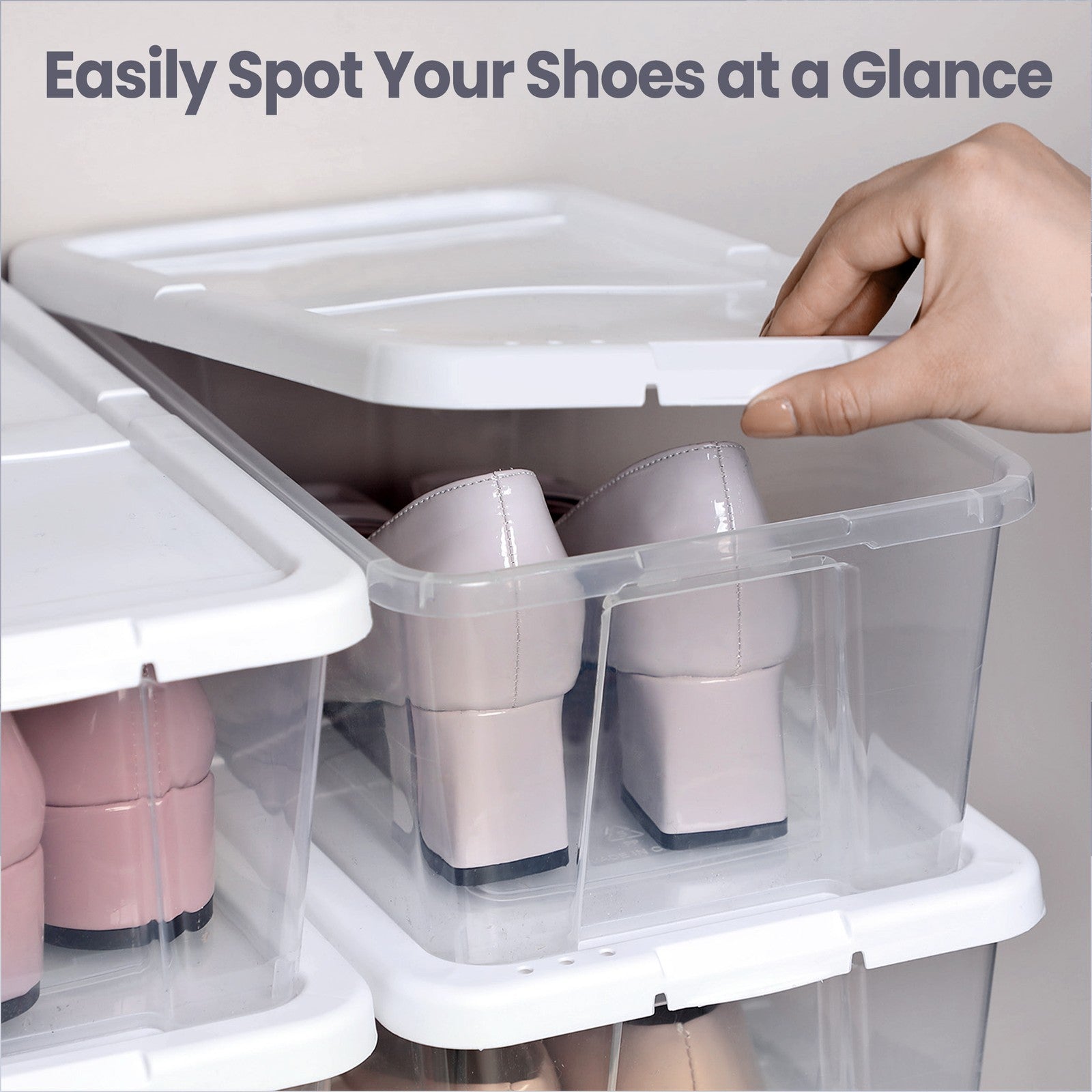 Set of 12 Shoe Boxes - Plastic - Transparent - Stackable with Lids