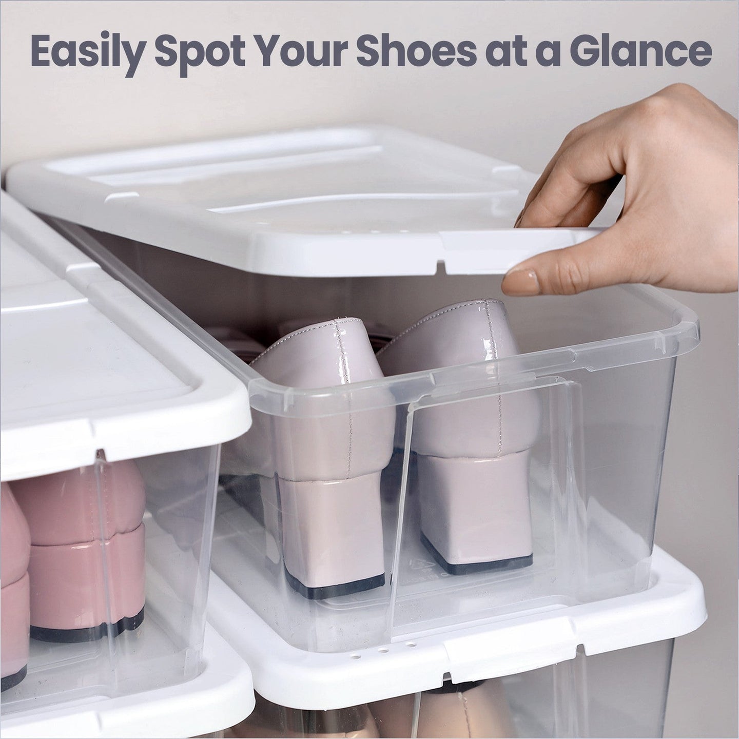 Set of 12 Shoe Boxes - Plastic - Transparent - Stackable with Lids