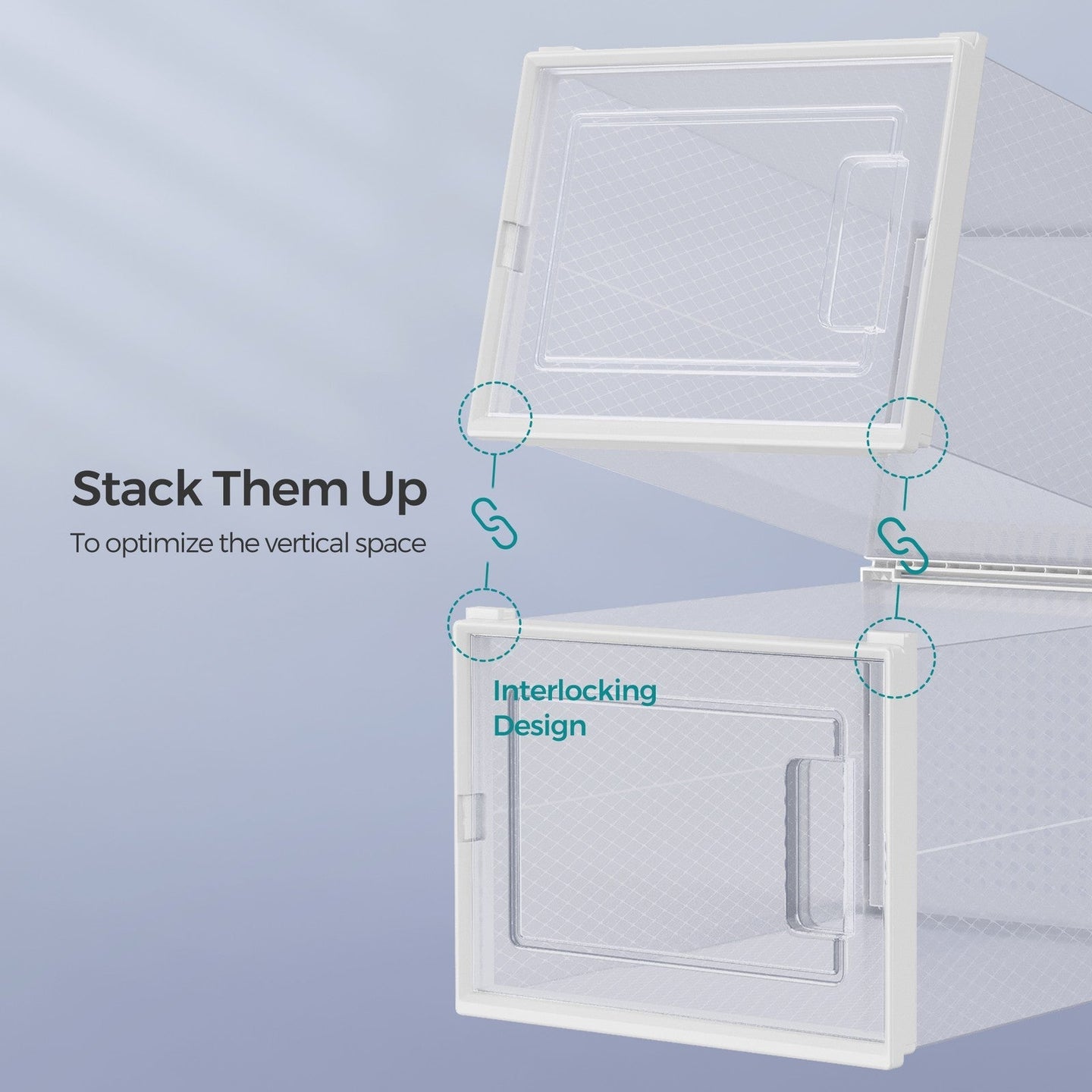 Pack of 18 Stackable Shoe Storage Organizers - Fits UK Size 13 - Transparent and White - Ideal for Space-Saving Organization