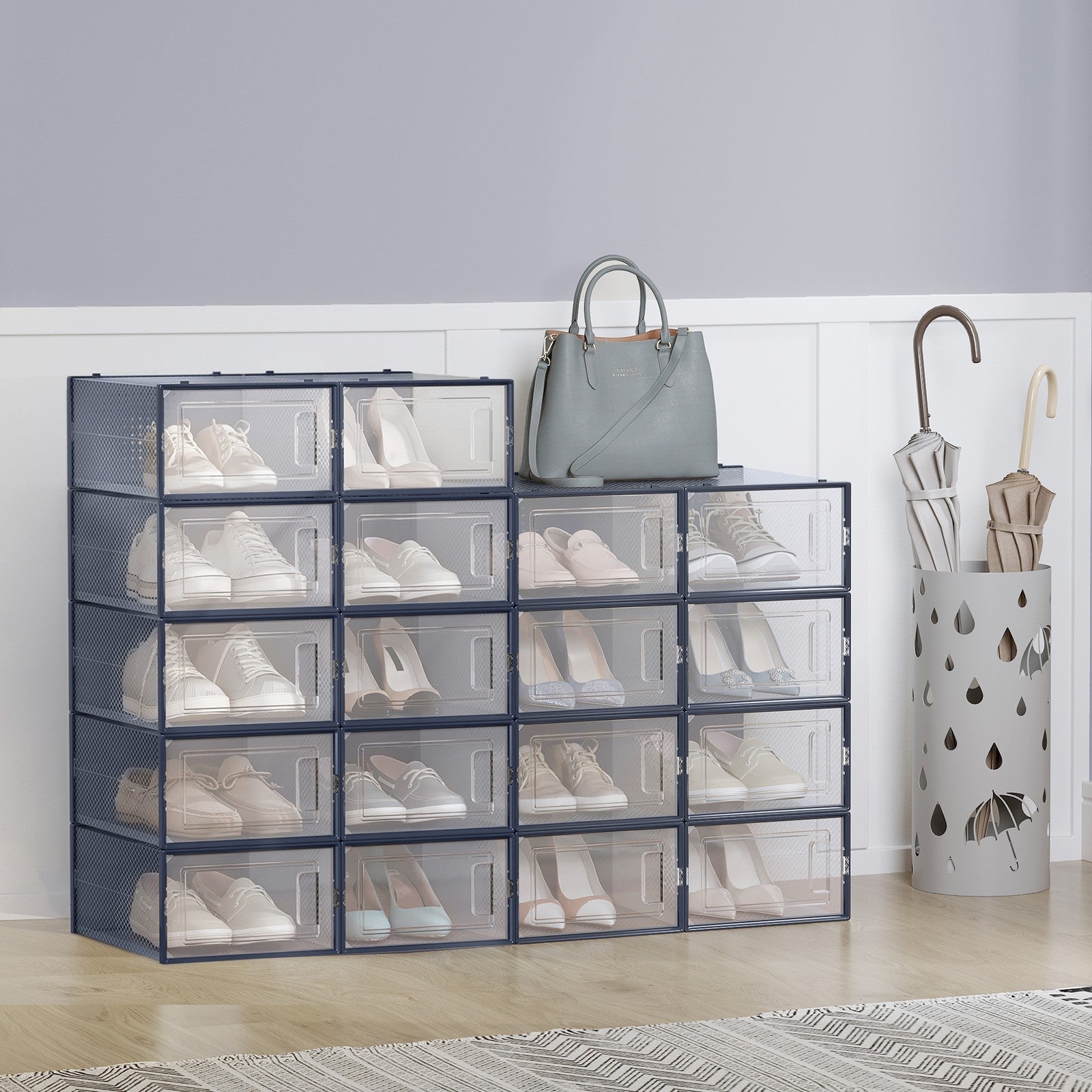 Shoe Storage Organizers - Plastic - Transparent and White - Stackable