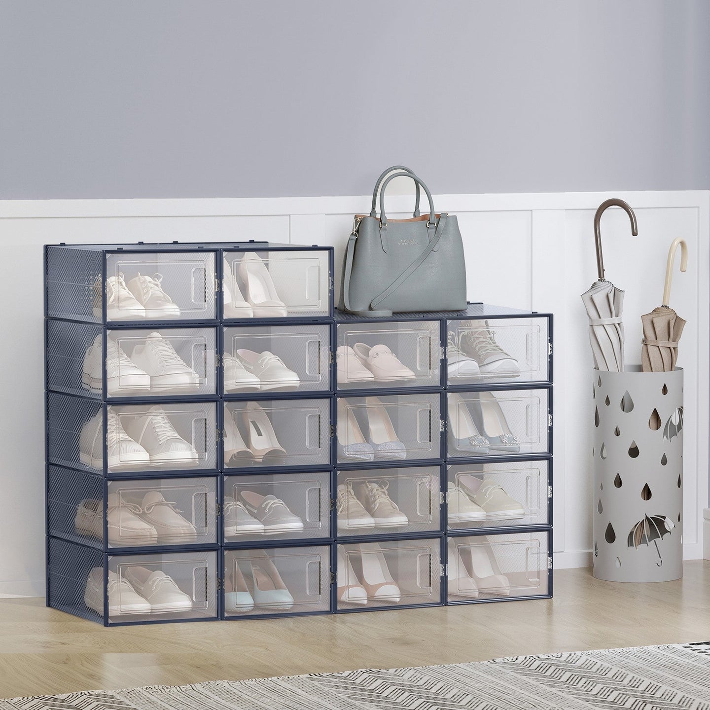 Shoe Storage Organizers - Plastic - Transparent and White - Stackable