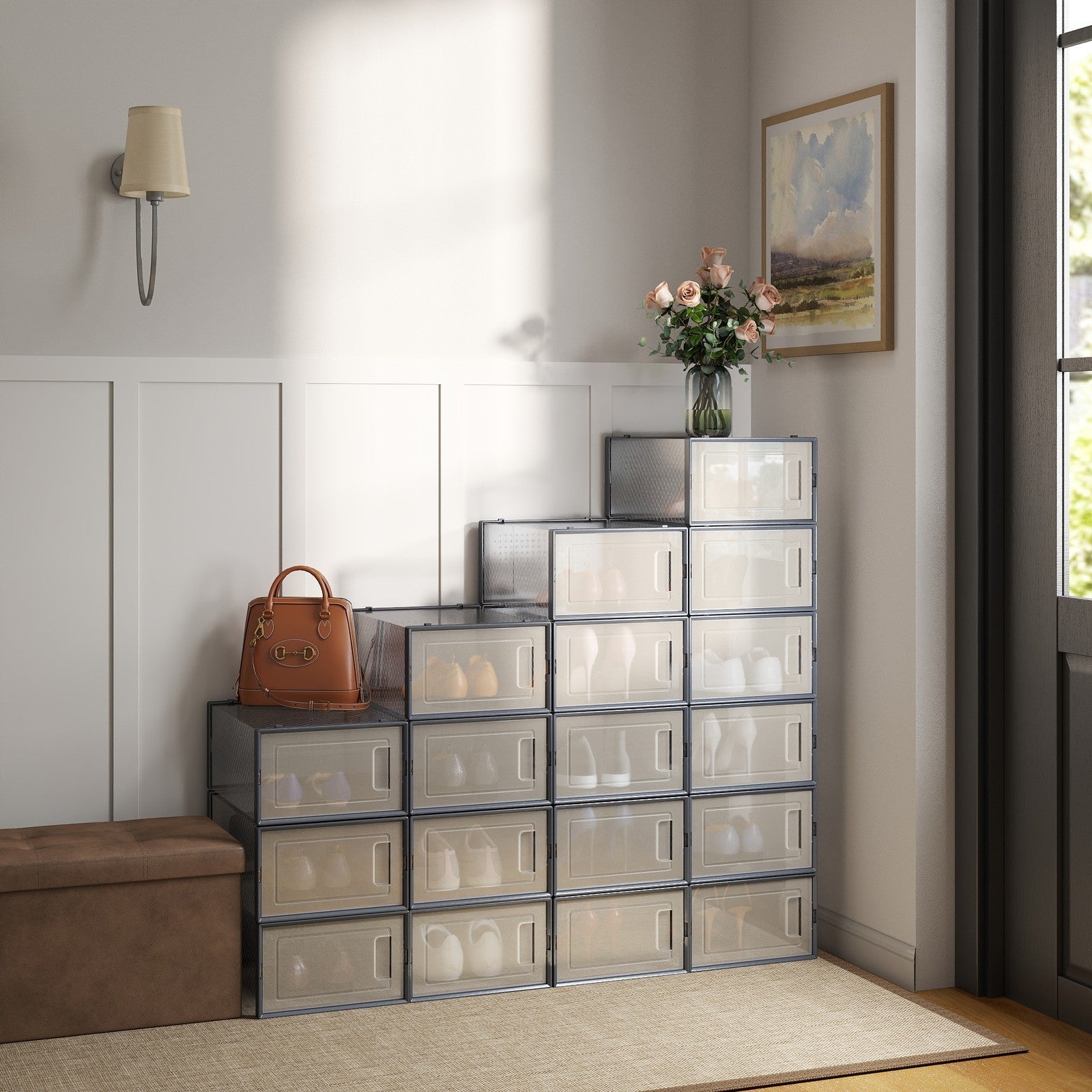 Shoe Storage Organizers - Plastic - Transparent and White - Stackable