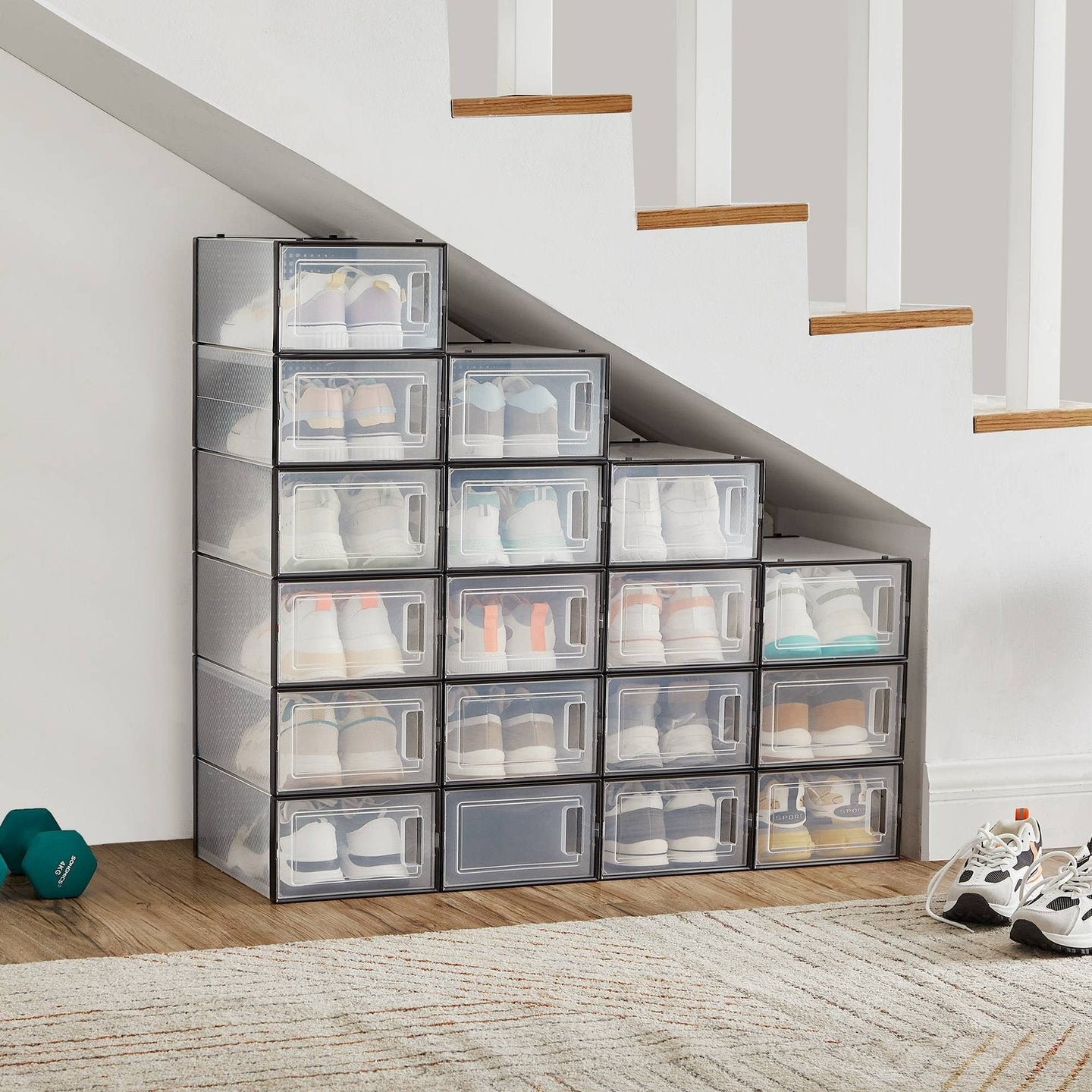 Shoe Storage Organizers - Plastic - Transparent and White - Stackable
