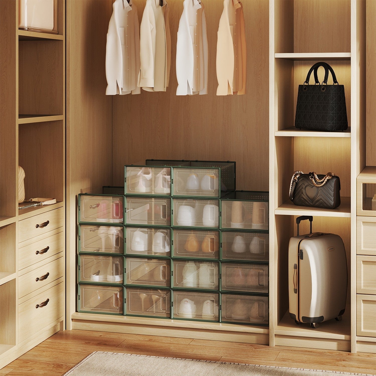 Shoe Storage Organizers - Plastic - Transparent and White - Stackable