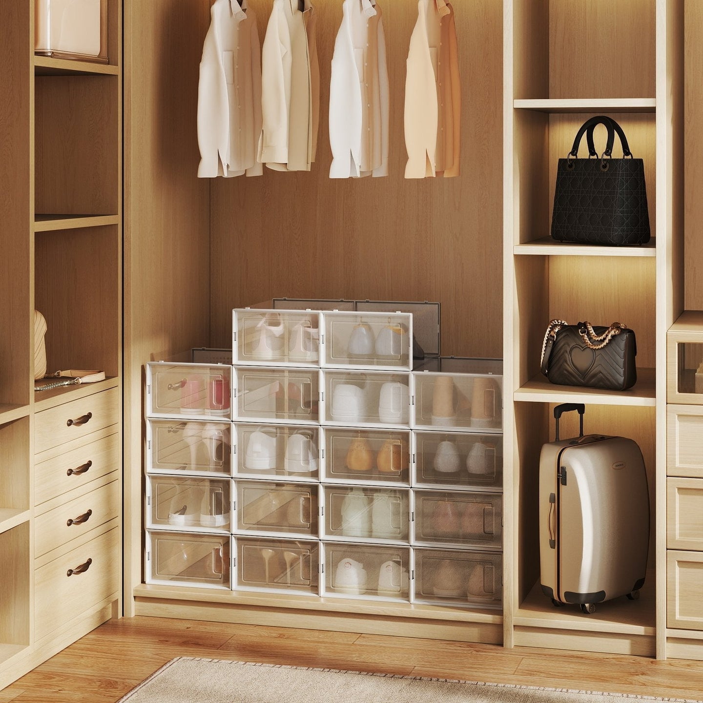 Shoe Storage Organizers - Plastic - Transparent and White - Stackable
