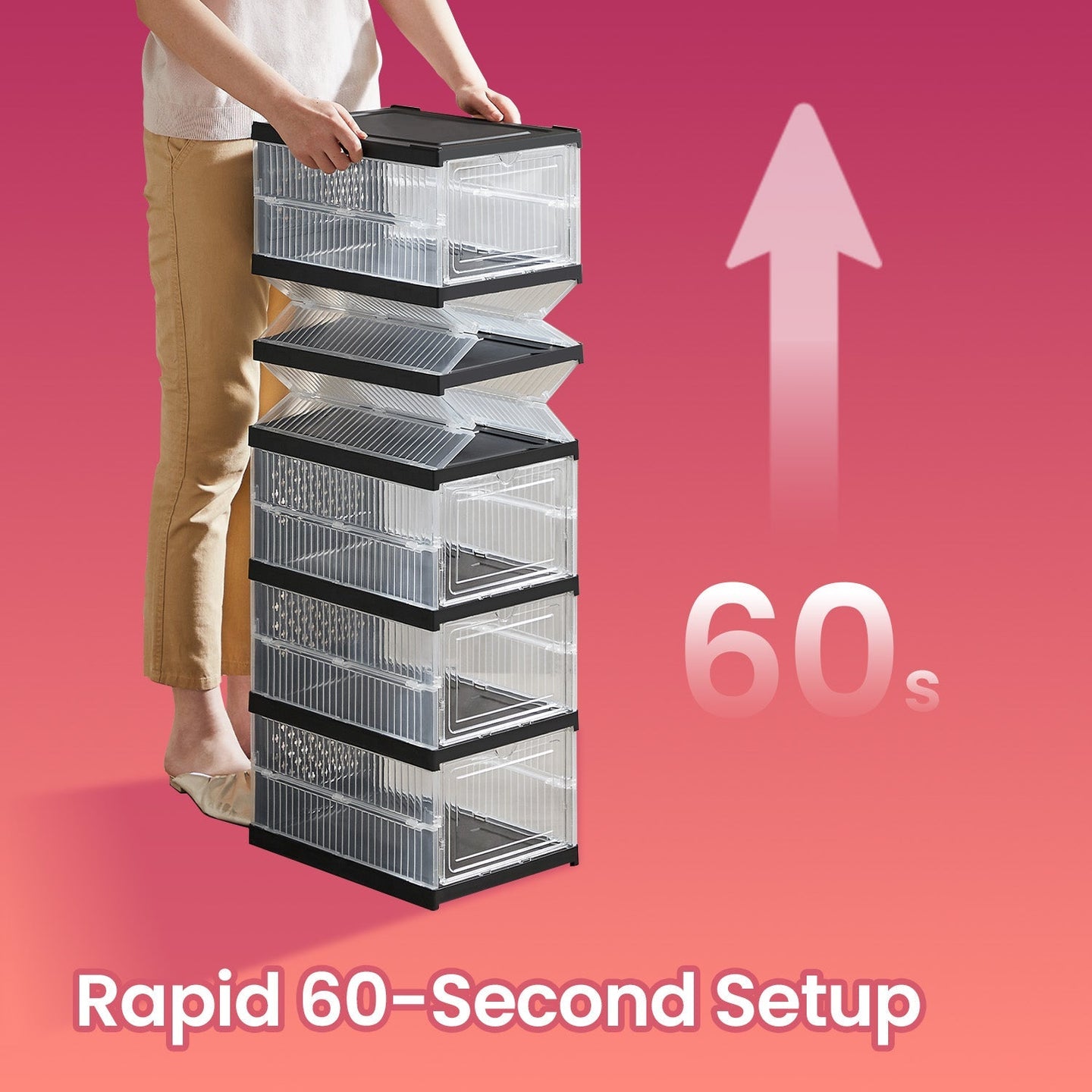 Set of 12 Stackable Foldable Shoe Storage Organizers - For US Size 13 - Transparent
