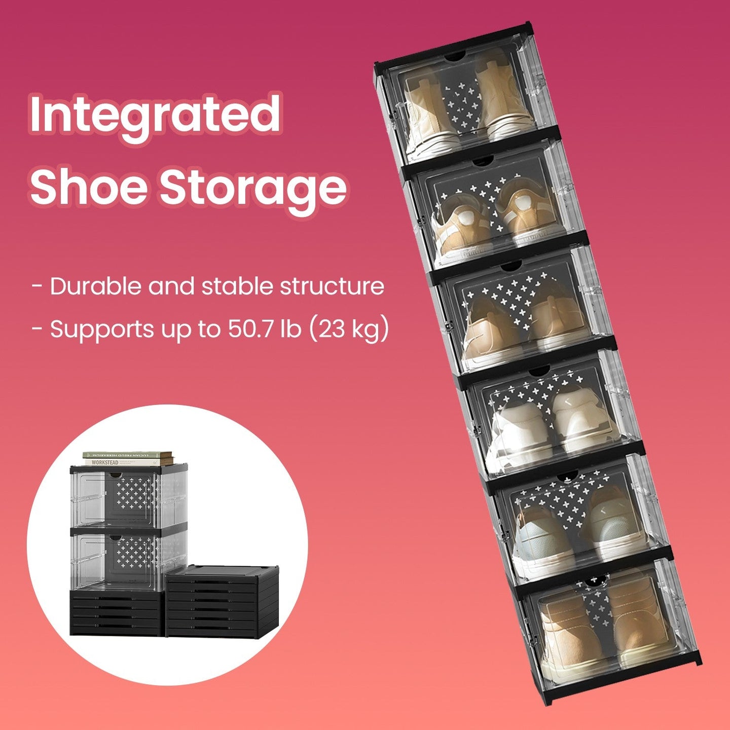 Set of 12 Stackable Foldable Shoe Storage Organizers - For US Size 13 - Transparent