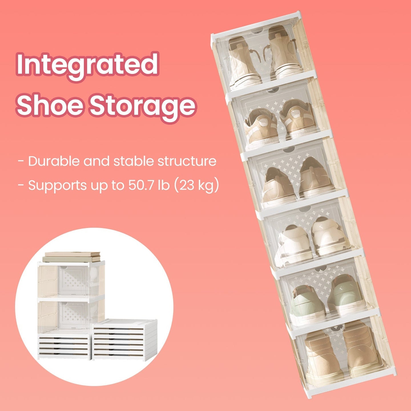 Set of 12 Stackable Foldable Shoe Storage Organizers - For US Size 13 - Transparent