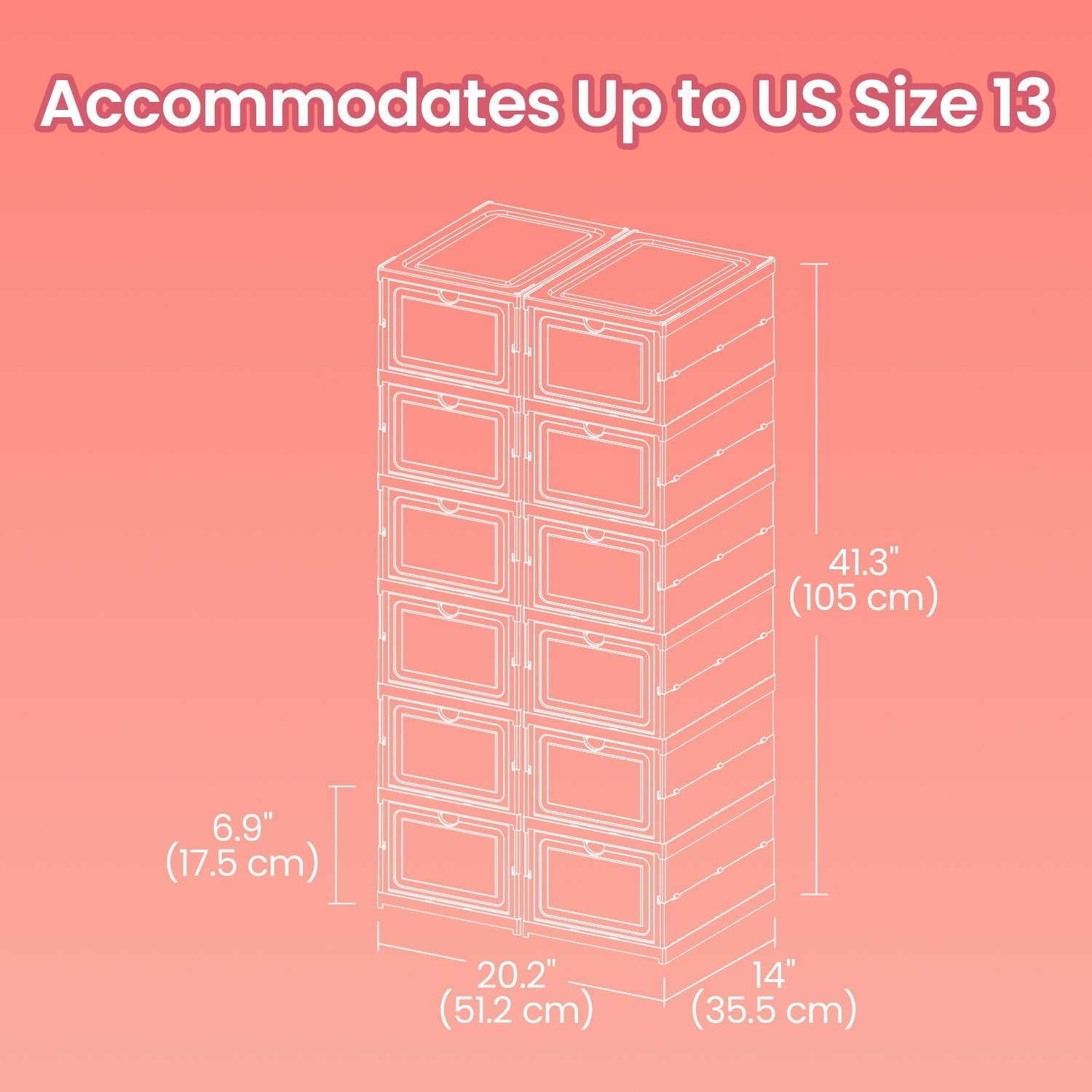 Set of 12 Stackable Foldable Shoe Storage Organizers - For US Size 13 - Transparent