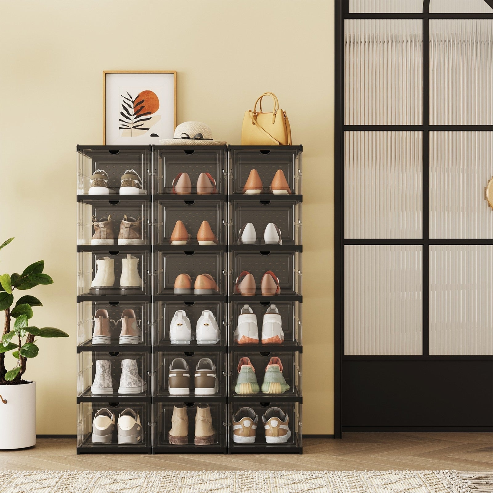 Shoe Storage Organizer Set - Fits Up to US Size 13 - Transparent - Stackable and Foldable