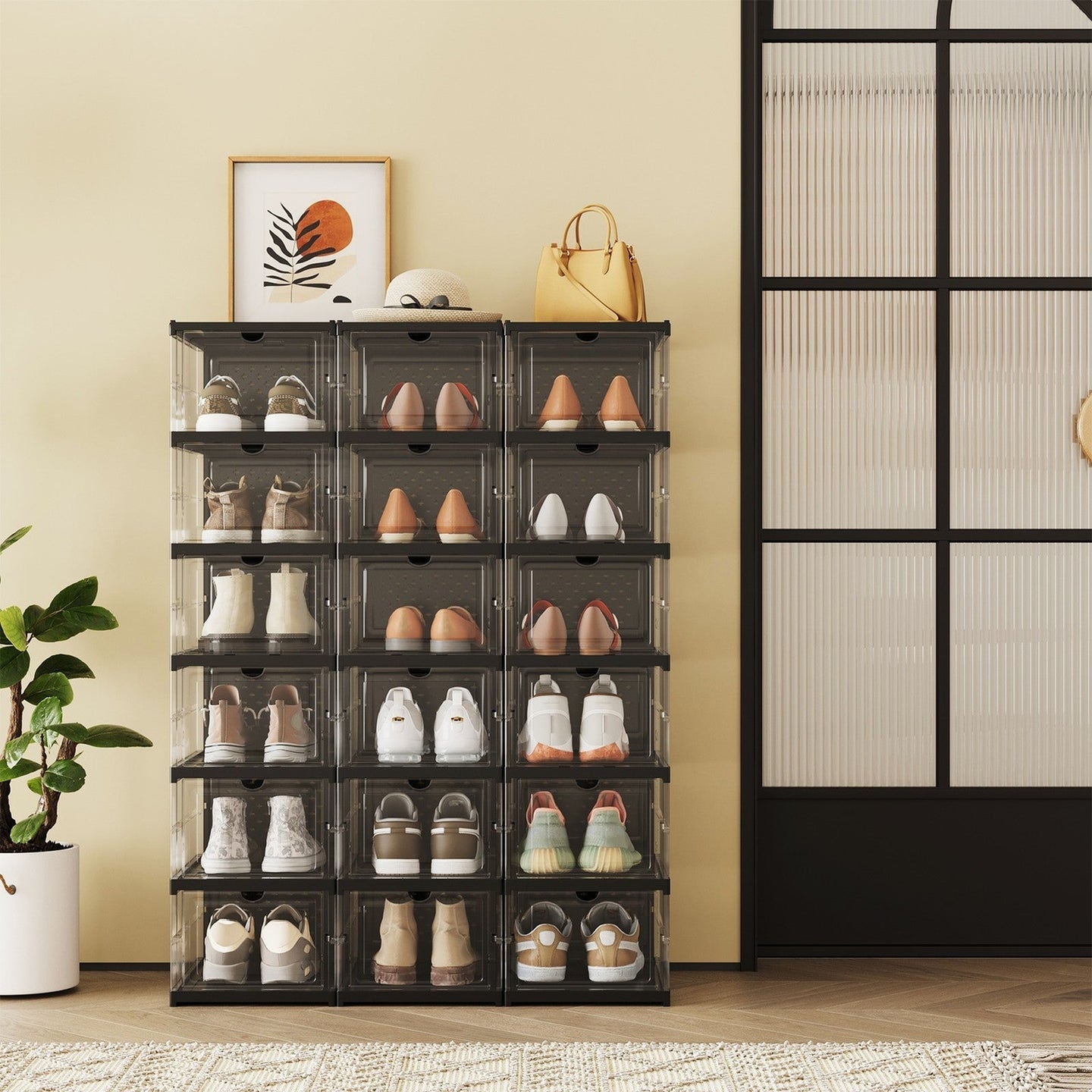 Shoe Storage Organizer Set - Fits Up to US Size 13 - Transparent - Stackable and Foldable
