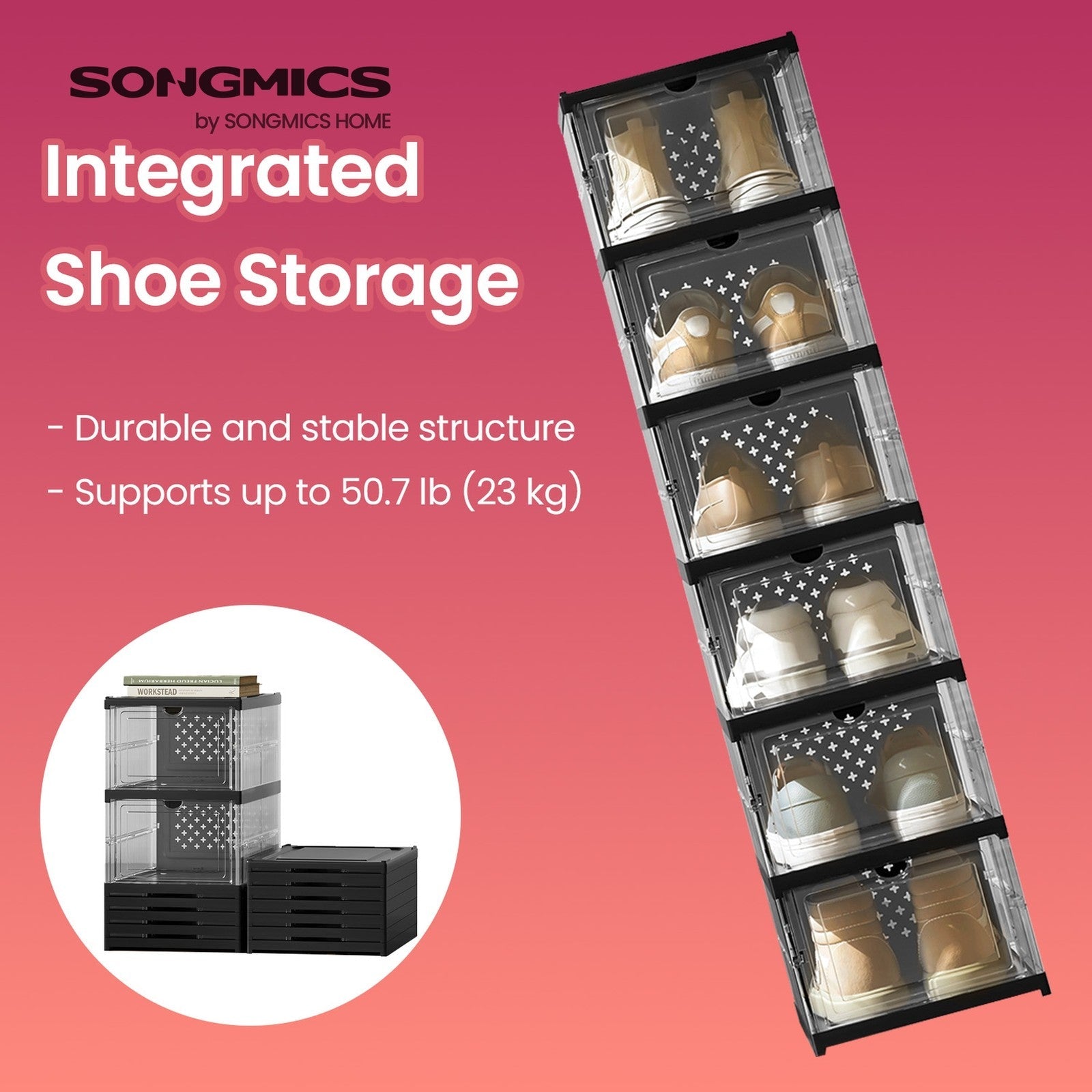 Shoe Storage Organizer Set - Fits Up to US Size 13 - Transparent - Stackable and Foldable
