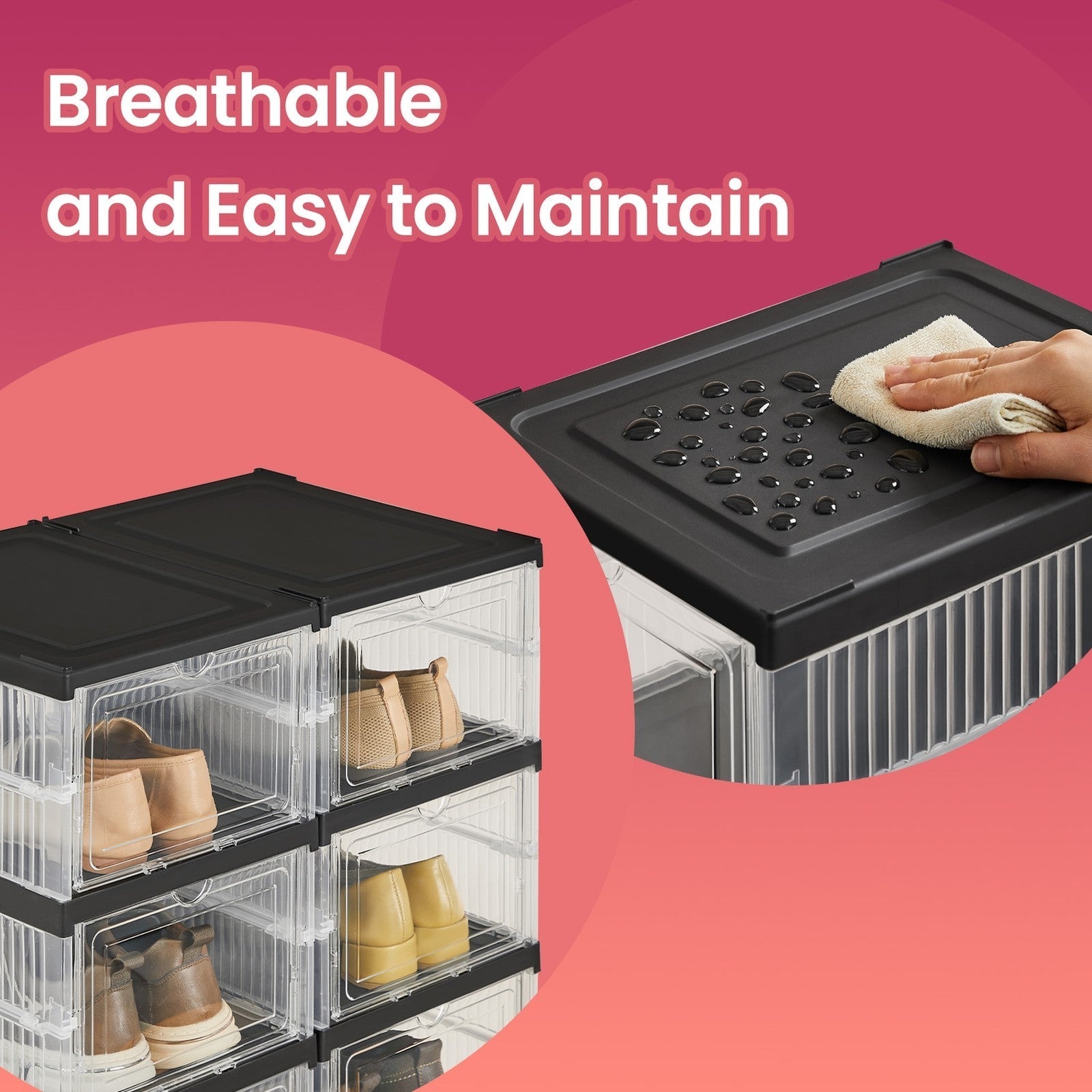 Shoe Storage Organizer Set - Fits Up to US Size 13 - Transparent - Stackable and Foldable