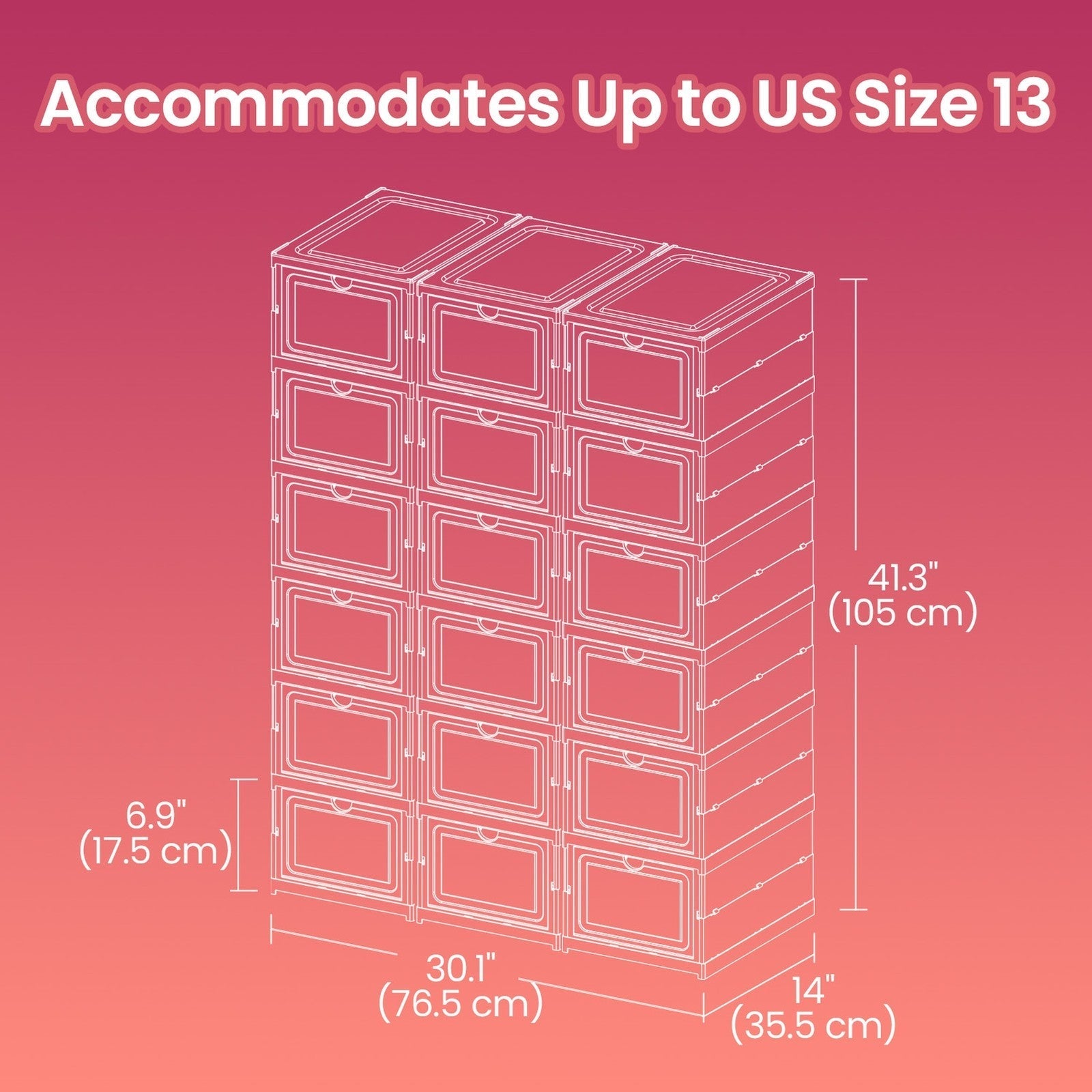 Shoe Storage Organizer Set - Fits Up to US Size 13 - Transparent - Stackable and Foldable