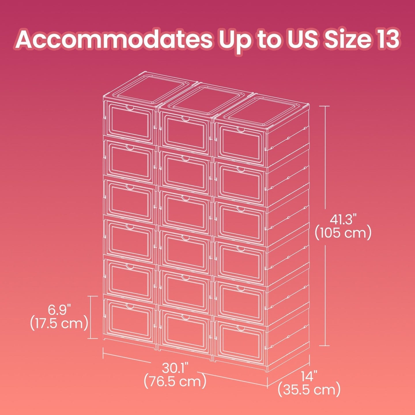 Shoe Storage Organizer Set - Fits Up to US Size 13 - Transparent - Stackable and Foldable